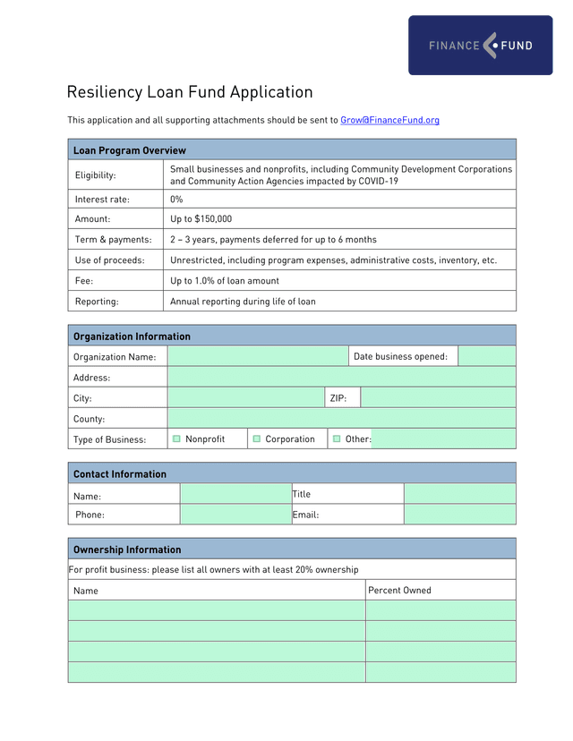 Resiliency Loan Fund Application screenshot