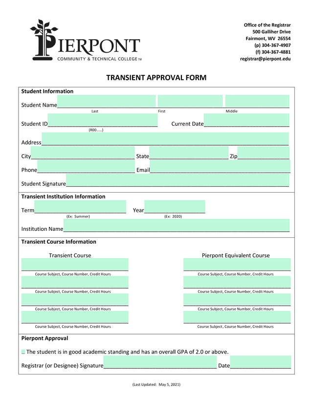 Transient Approval Form screenshot