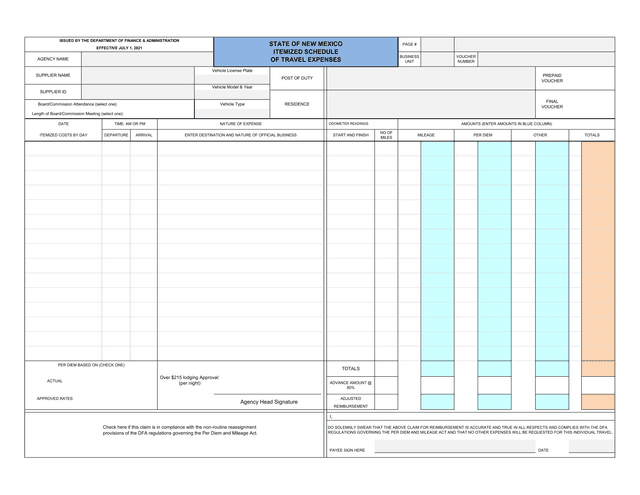 ITEMIZED SCHEDULE OF TRAVEL EXPENSES screenshot