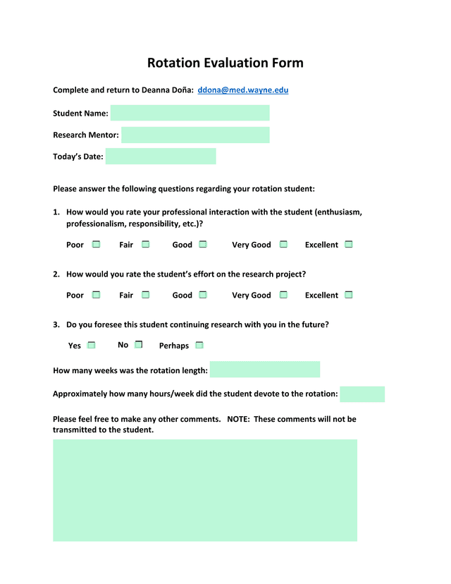 Rotation Evaluation Form screenshot
