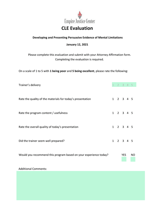 CLE Evaluation screenshot