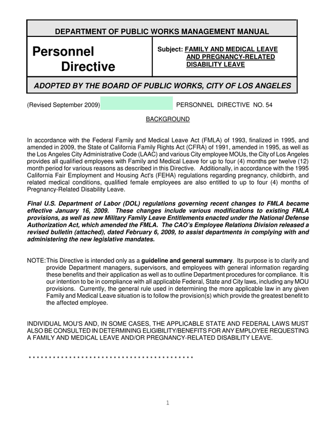 FAMILY AND MEDICAL LEAVE AND PREGNANCY RELATED DISABILITY LEAVE screenshot