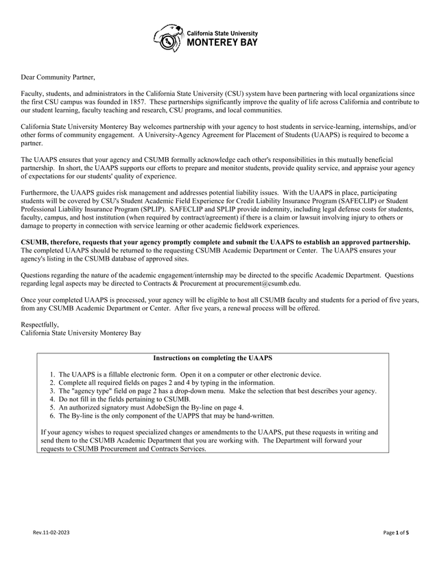 University Agency Agreement For Placement Of Students (UAAPS) screenshot