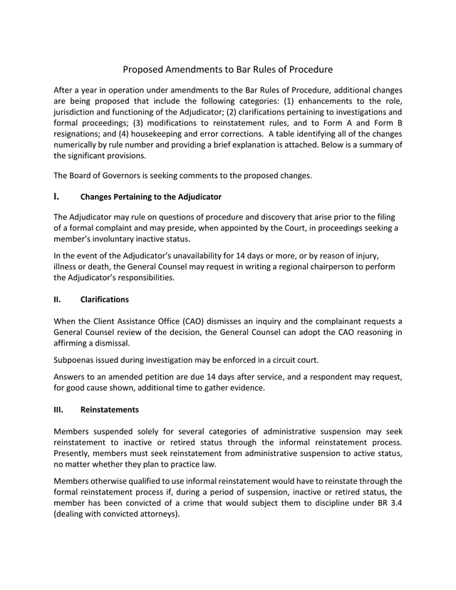 Proposed Amendments To Bar Rules Of Procedure screenshot