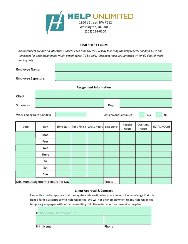 TIMESHEET FORM screenshot