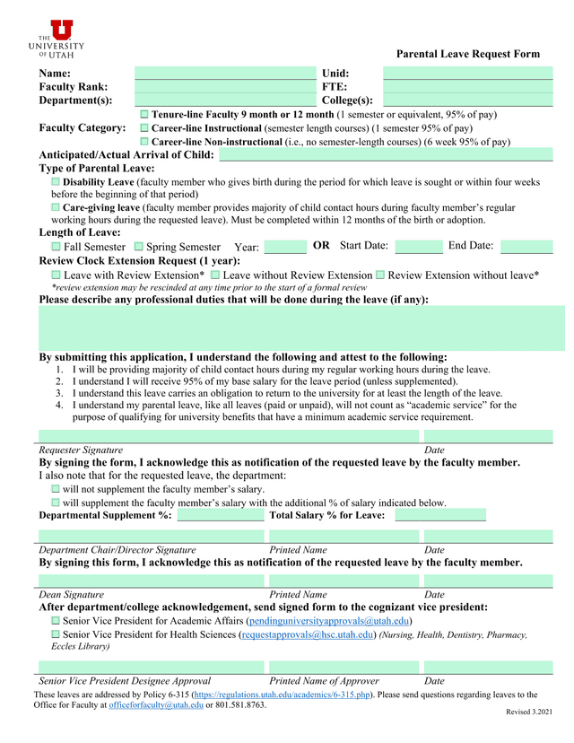 Parental Leave Request Form screenshot
