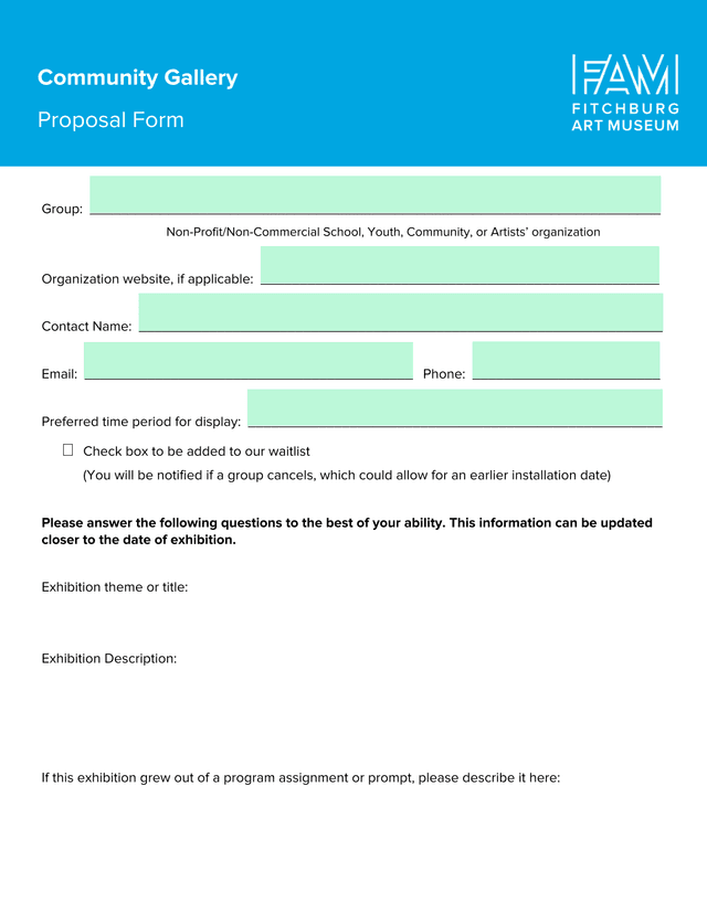 Community Gallery Proposal Form screenshot