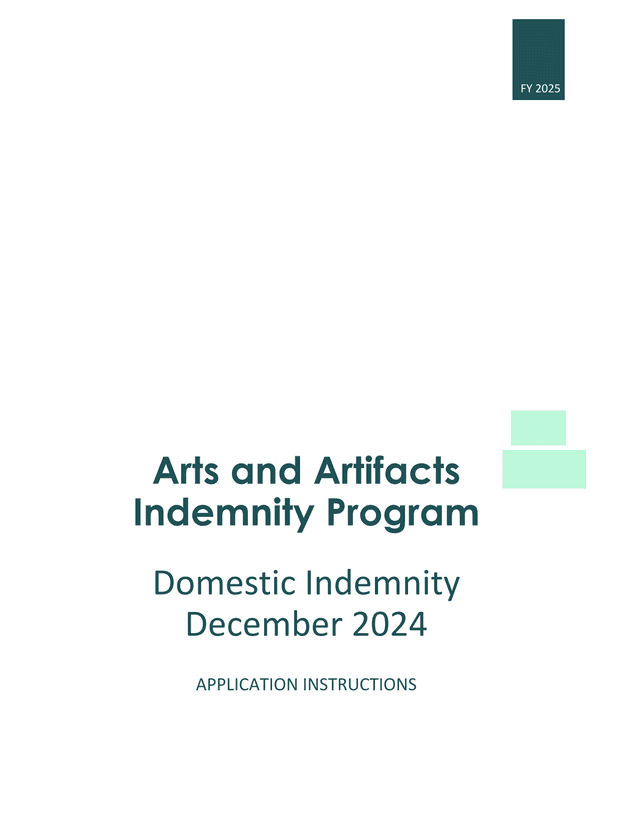 FY 2025 Arts And Artifacts Indemnity Program Domestic Indemnity Application Instructions screenshot