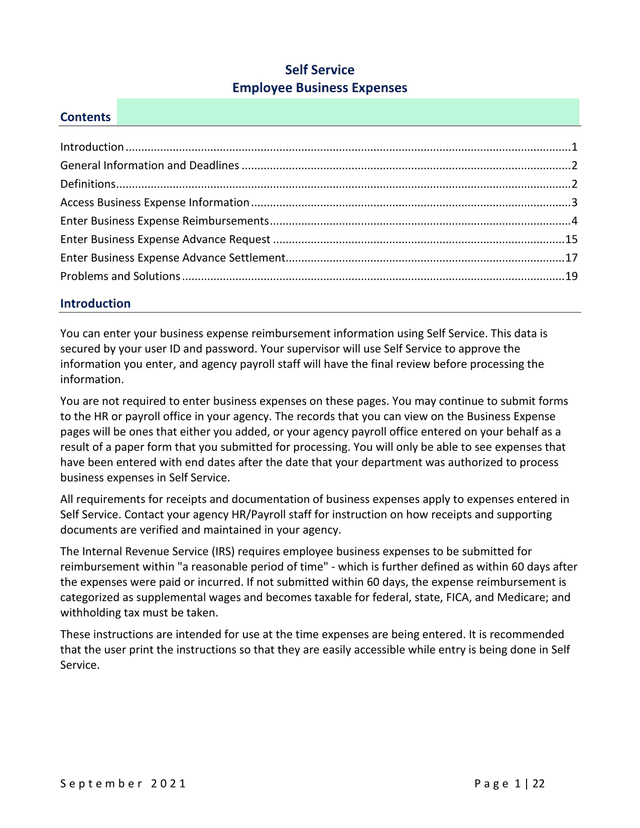 Self Service Employee Business Expenses screenshot