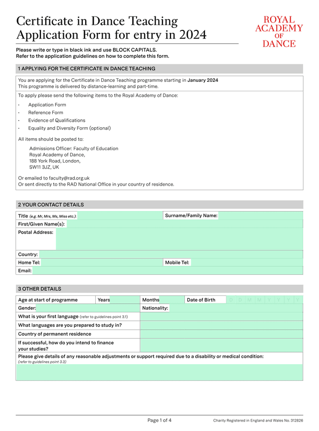 Certificate In Dance Teaching Application Form For Entry In 2024 screenshot