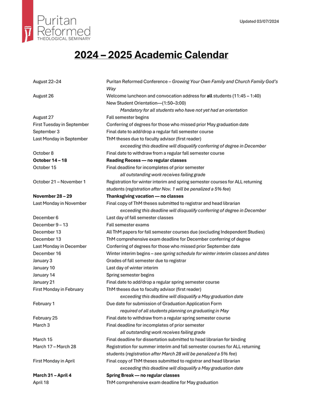 2024  2025 Academic Calendar screenshot