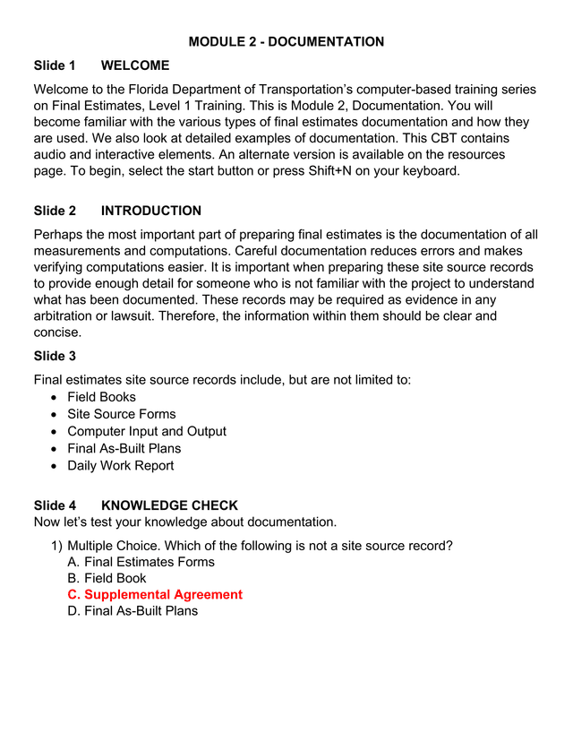 Final Estimates, Level 1 Training   Module 2 Documentation screenshot