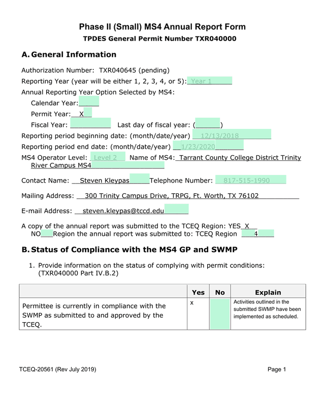 Phase II (Small) MS4 Annual Report Form screenshot