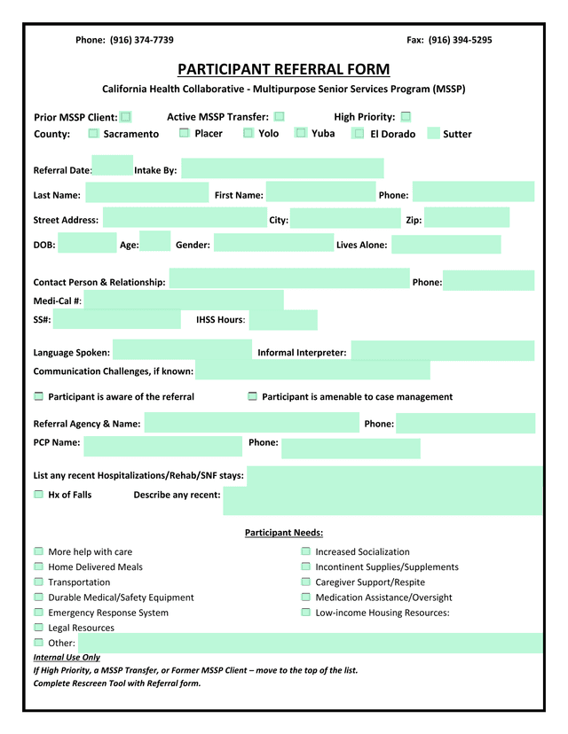 Participant Referral Form screenshot