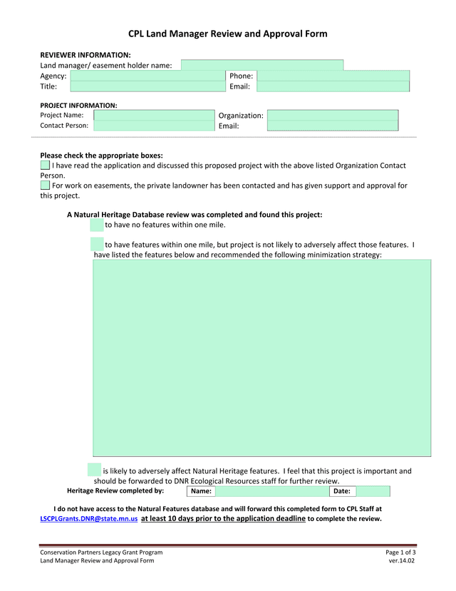 CPL Land Manager Review And Approval Form screenshot