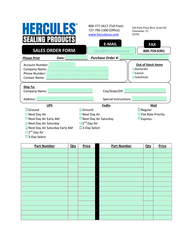 Sales Order Form screenshot