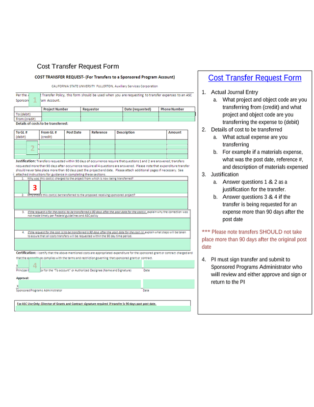 Cost Transfer Request Form screenshot