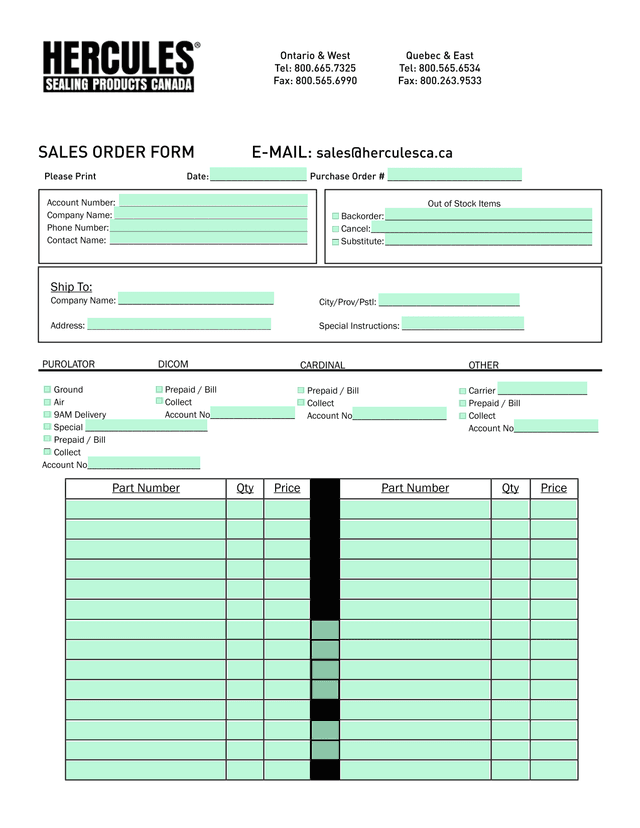 SALES ORDER FORM screenshot