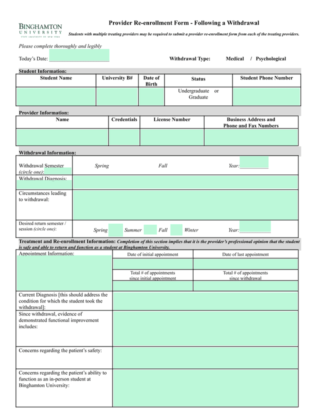 Provider Re Enrollment Form   Following A Withdrawal screenshot