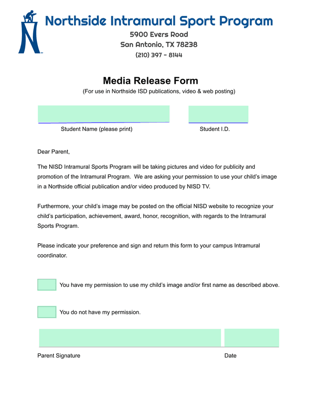 Media Release Form screenshot