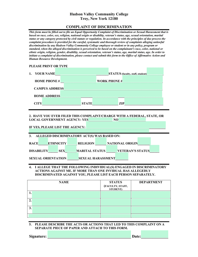 Complaint Of Discrimination screenshot