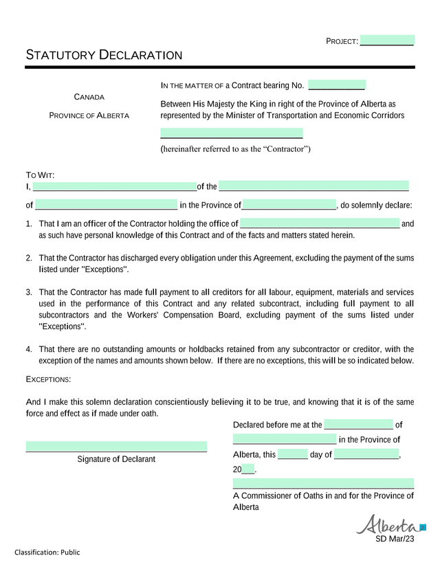 Statutory Declaration screenshot