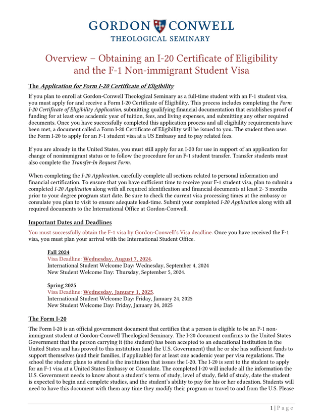 Application For Form I 20 Certificate Of Eligibility screenshot