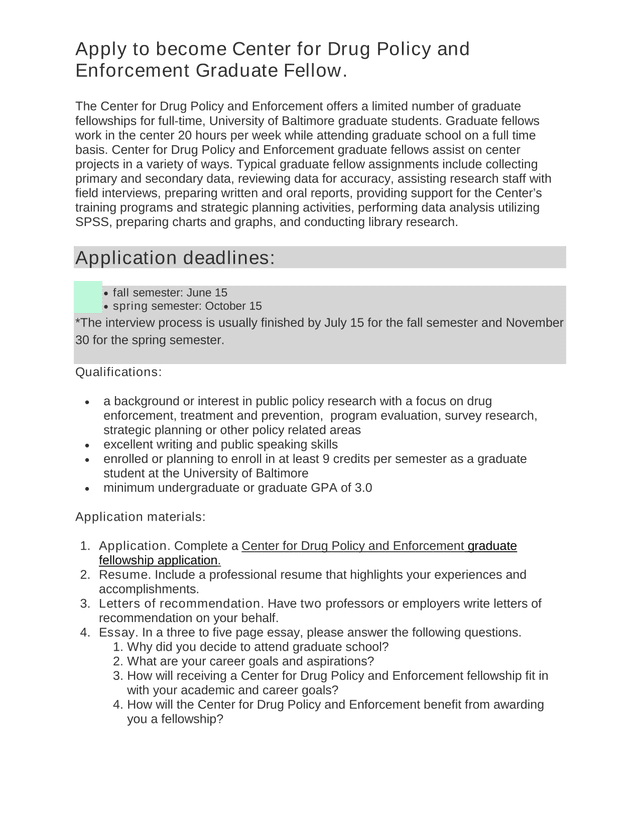 Center For Drug Policy And Enforcement Graduate Fellowship Application screenshot