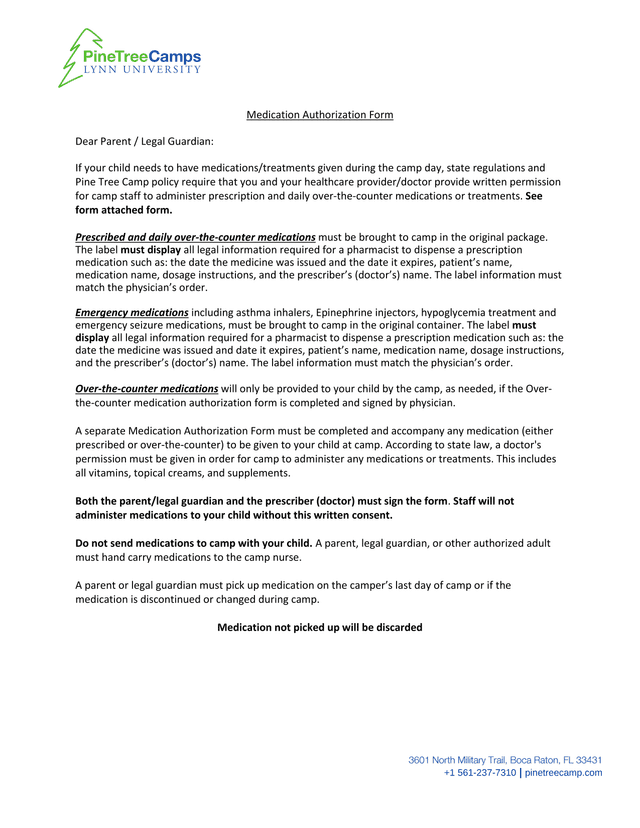 Medication Authorization Form screenshot