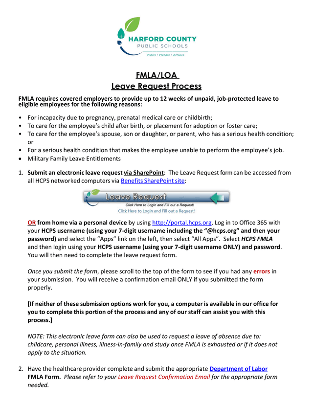FMLALOA Leave Request Process screenshot