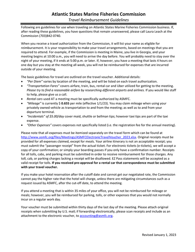 Travel Reimbursement Guidelines screenshot