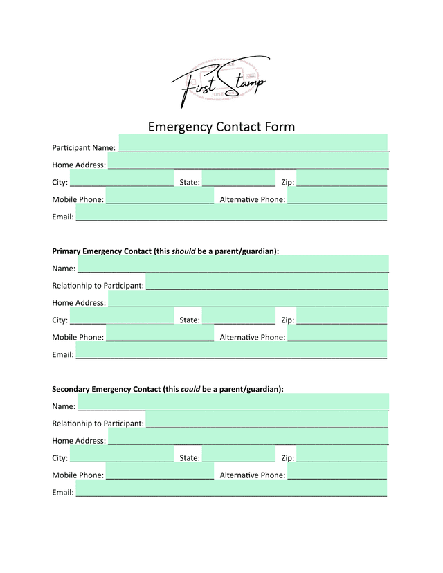 Emergency Contact Form screenshot
