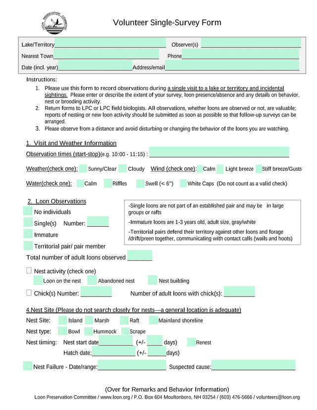 Volunteer Single Survey Form screenshot