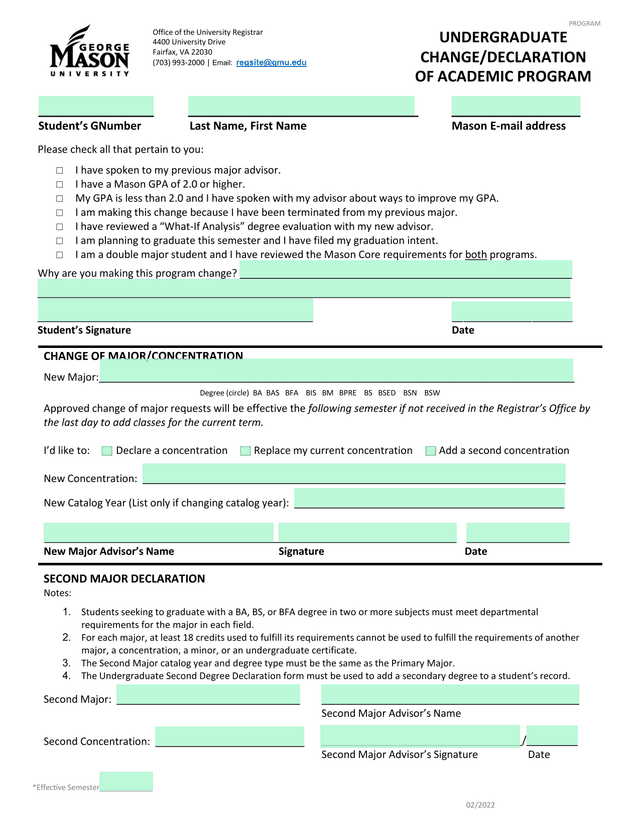 Undergraduate ChangeDeclaration Of Academic Program screenshot