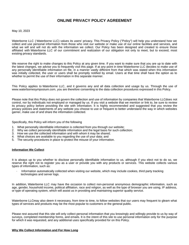 Online Privacy Policy Agreement screenshot