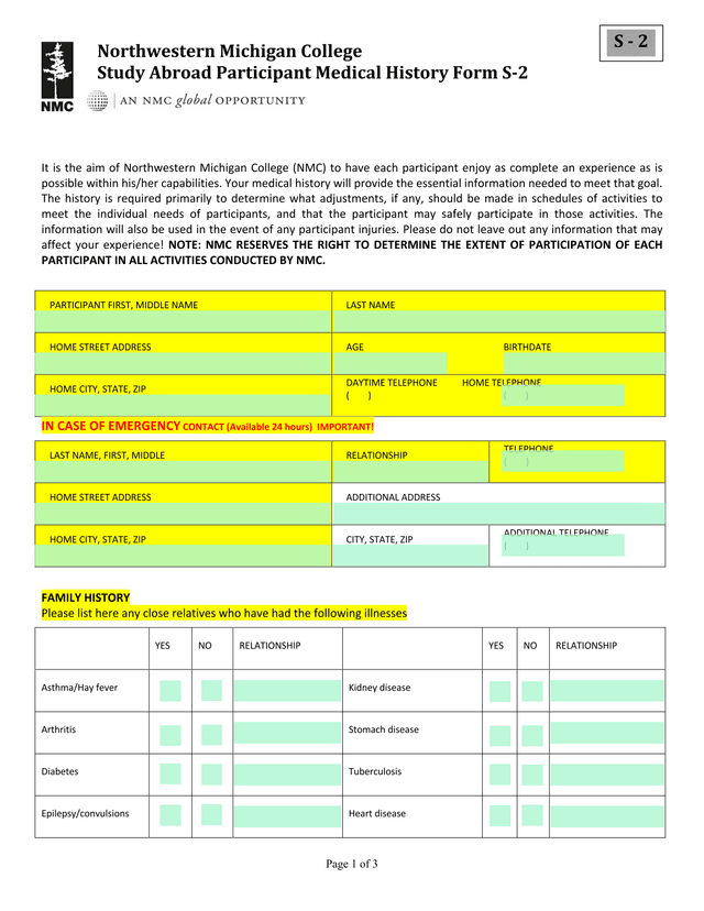 Study Abroad Participant Medical History Form S 2 screenshot