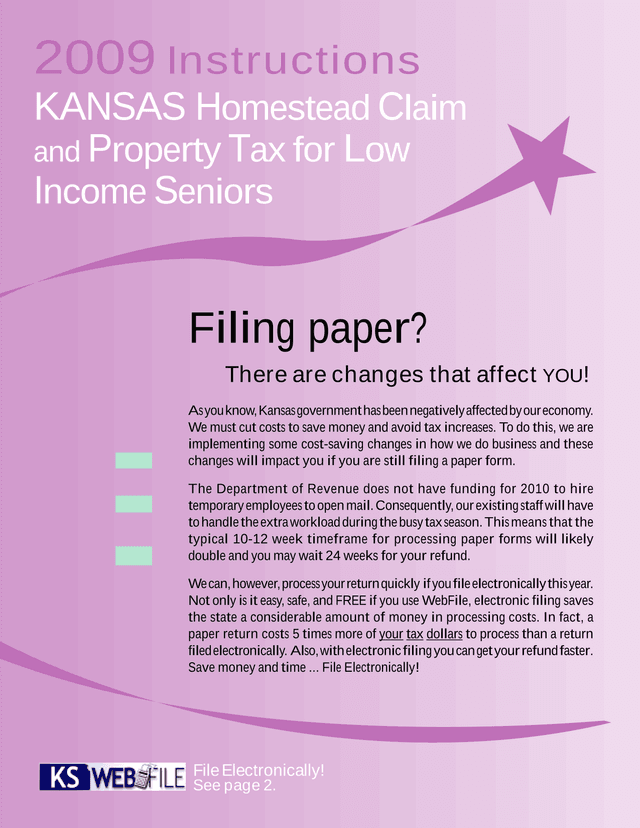 2009 Instructions KANSAS Homestead Claim And Property Tax For Low Income Seniors screenshot