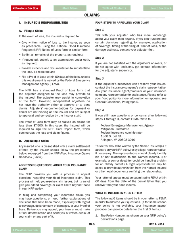 National Flood Insurance Program (NFIP) Claims Manual screenshot