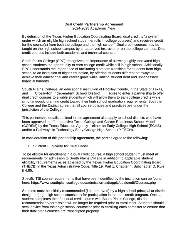 Dual Credit Partnership Agreement screenshot