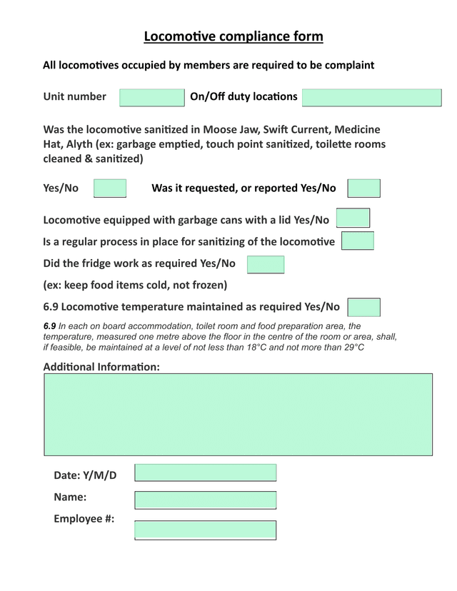 Locomotive Compliance Form screenshot