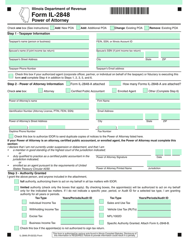 Form IL 2848 Power Of Attorney screenshot
