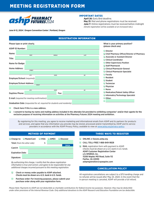 MEETING REGISTRATION FORM screenshot
