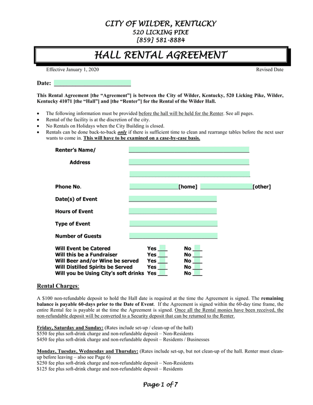 HALL RENTAL AGREEMENT screenshot