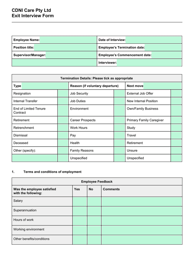 Exit Interview Form screenshot