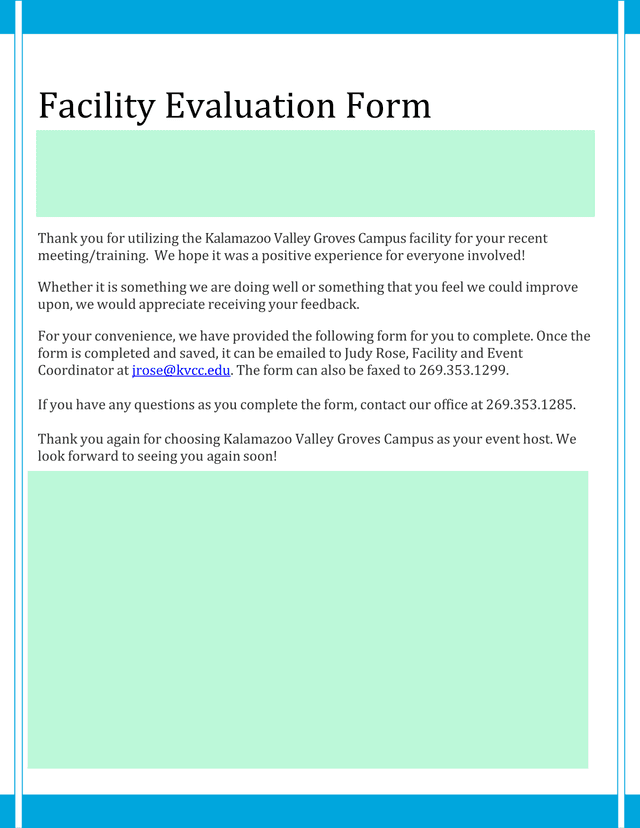 Facility Evaluation Form screenshot
