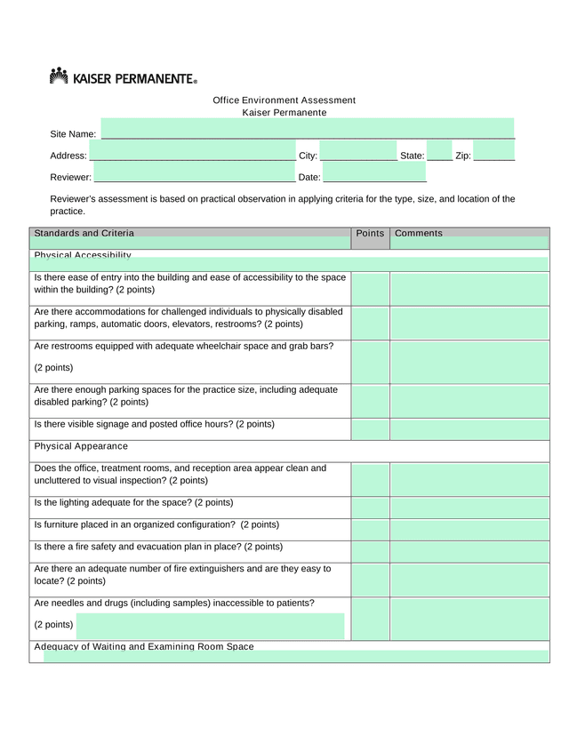 Office Environment Assessment screenshot