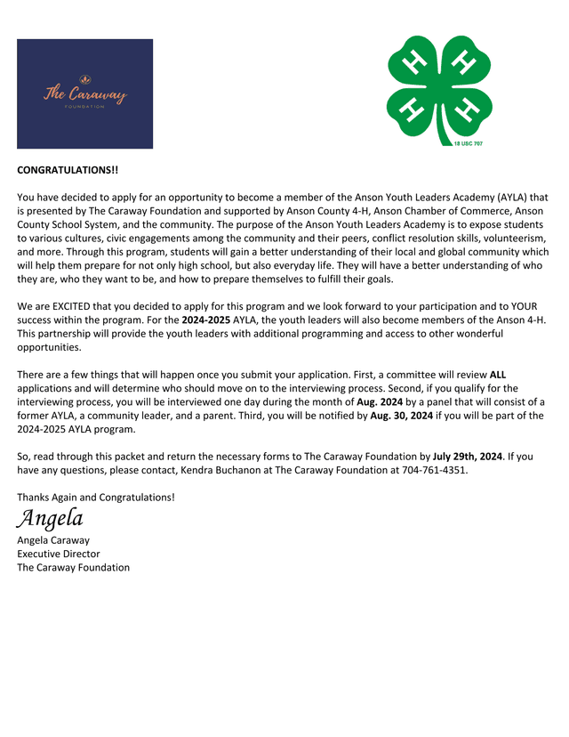 Anson Youth Leaders Academy (AYLA) Application screenshot