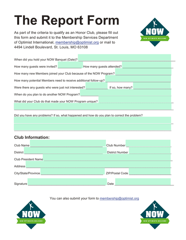 The Report Form screenshot