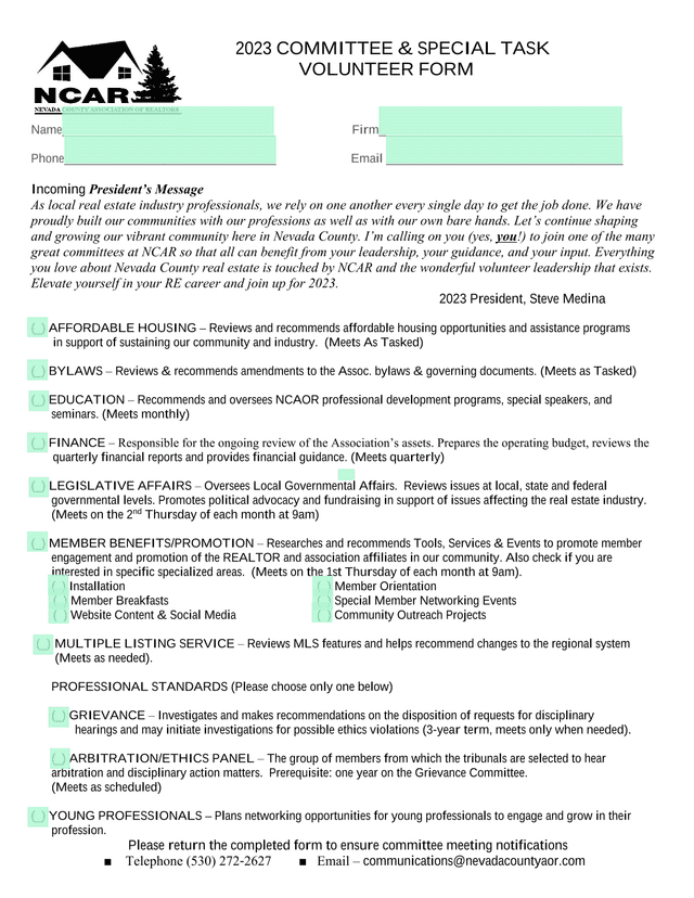 2023 COMMITTEE  SPECIAL TASK VOLUNTEER FORM screenshot