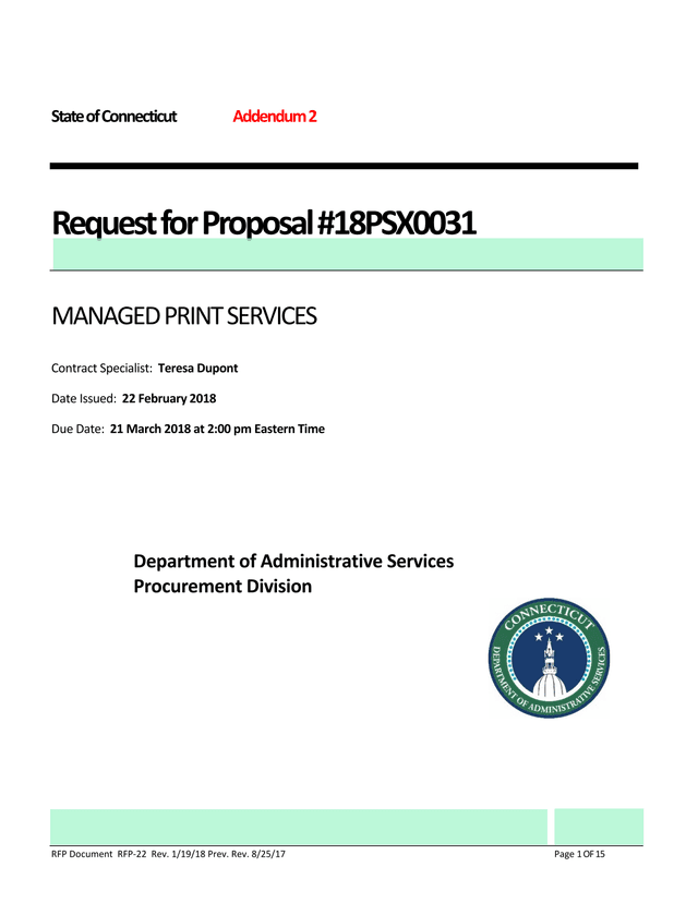 Request For Proposal 18PSX0031 For Managed Print Services screenshot